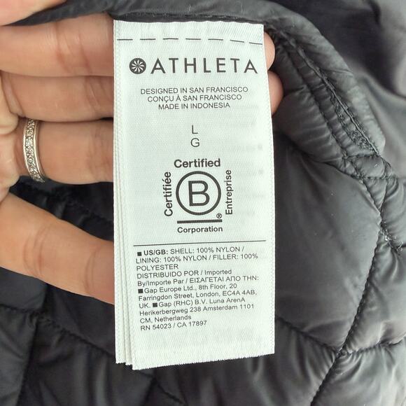 Athleta Whisper Featherless Parka Jacket Women Large Black Hooded Puffer Quilted - Picture 9 of 11